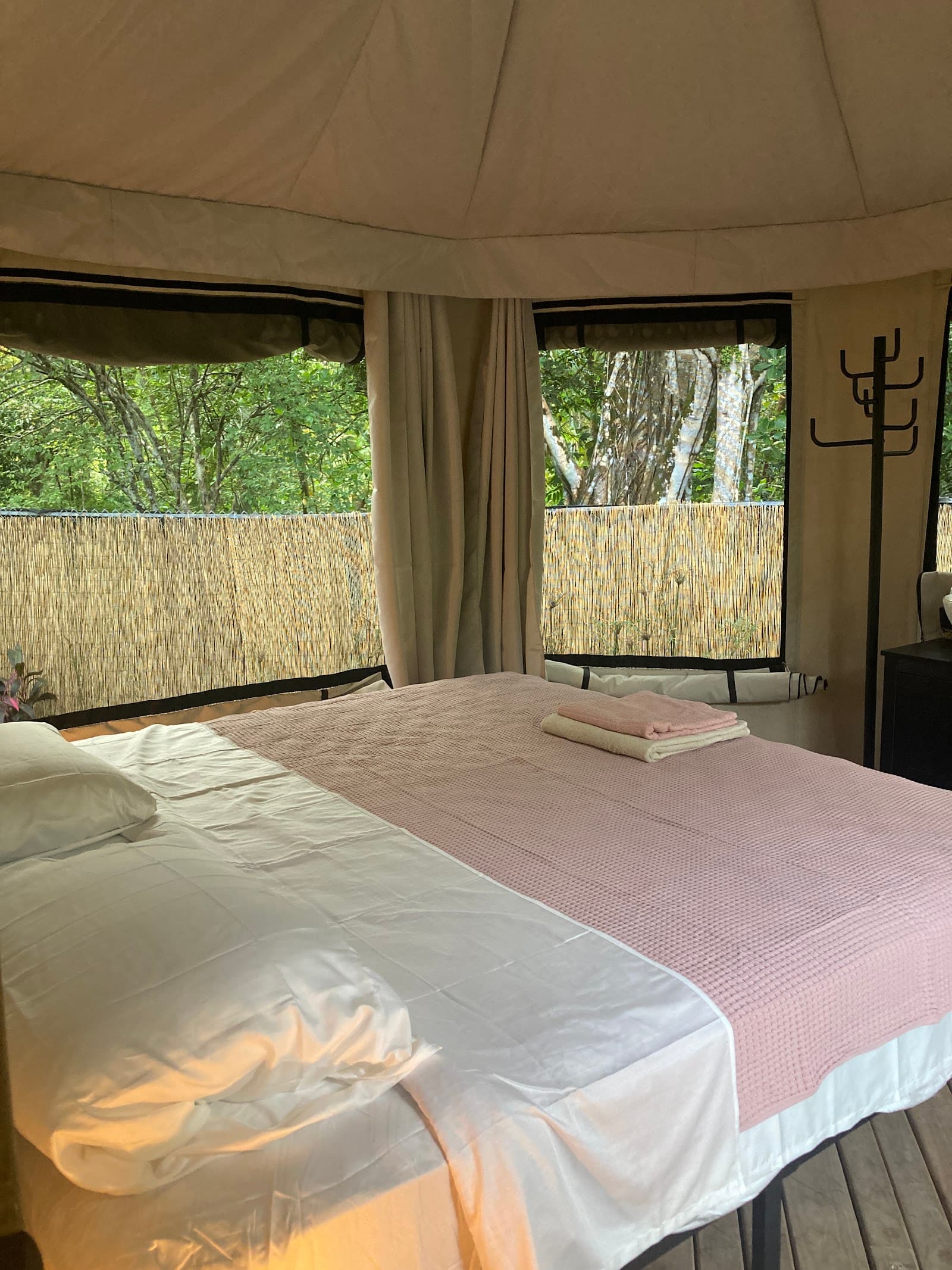 Safari tent bedroom with jungle view