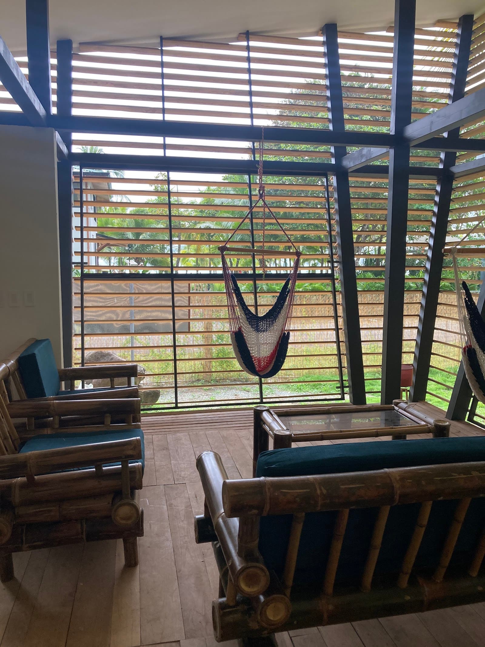 Hammocks on the No-Footprint House terrace